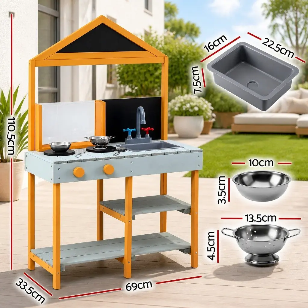 Kids Kitchen Playset Multicolored 110cm Wooden Outdoor Pretend Cooking Station