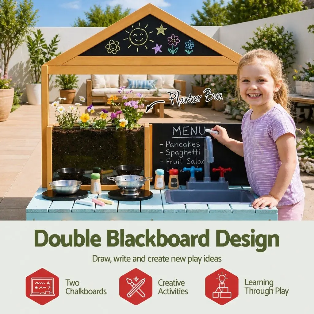 Kids Kitchen Playset Multicolored 110cm Wooden Outdoor Pretend Cooking Station
