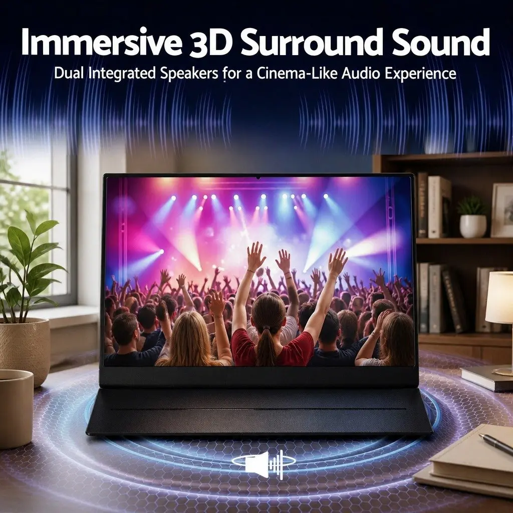 Portable Monitor Black 16 Inch USB C Dual Screen Travel Display