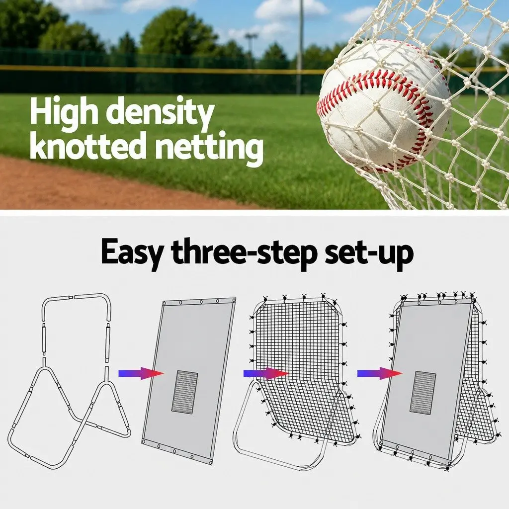 Baseball Pitching Net Black 90x90x140cm 2 in 1 Rebound Training Aid