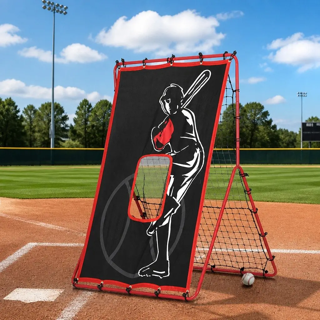 Baseball Pitching Net Black 90x90x140cm 2 in 1 Rebound Training Aid