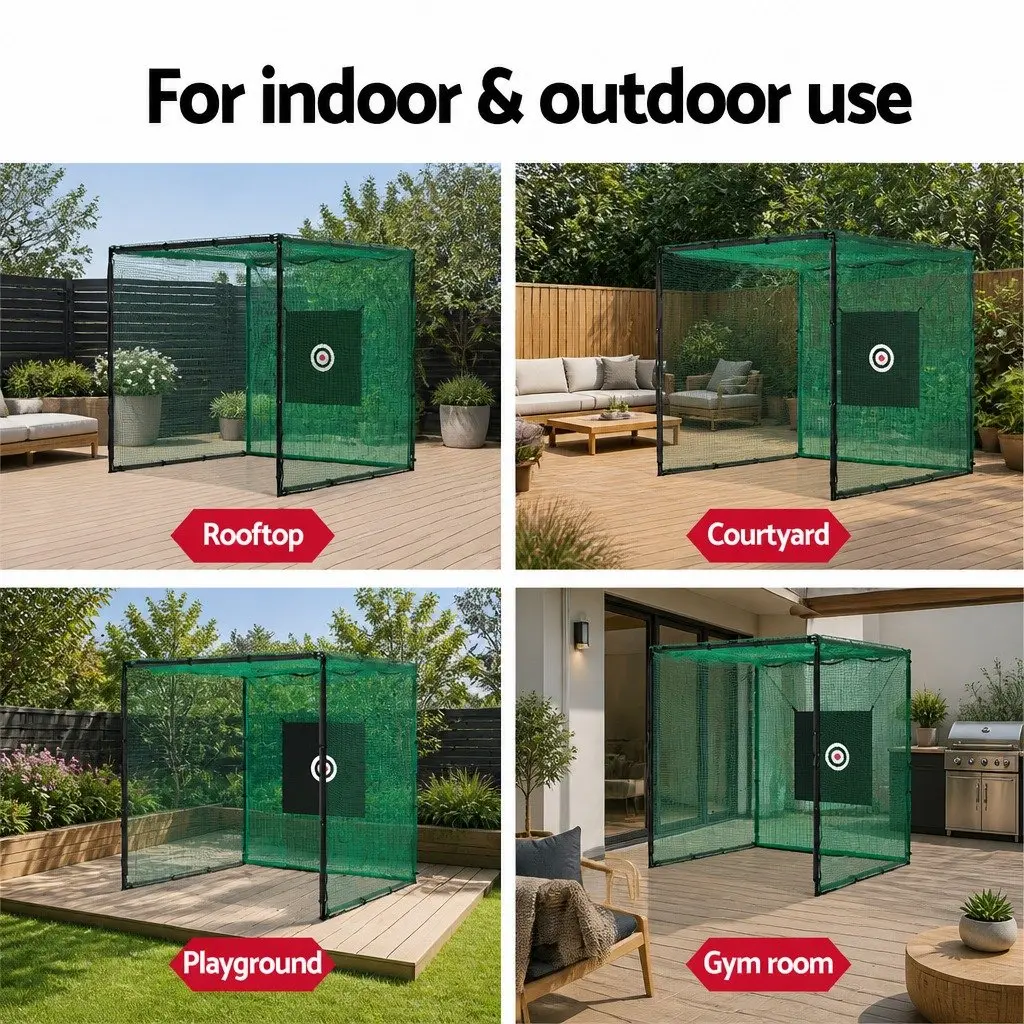 Golf Practice Net Black Green 3m Multi-Purpose Training Aid Steel Frame