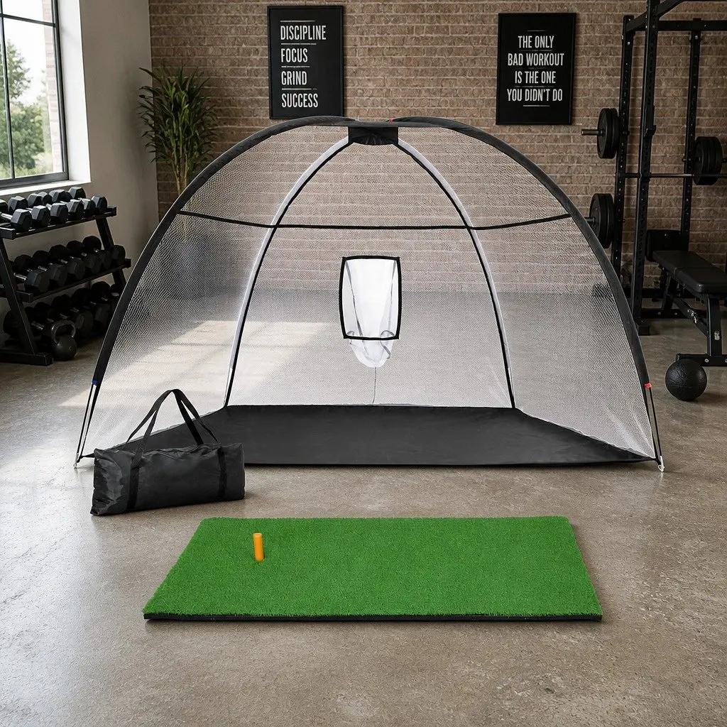 Golf Practice Net Black 3.5m with Driving Mat Green Indoor Outdoor Training Aid