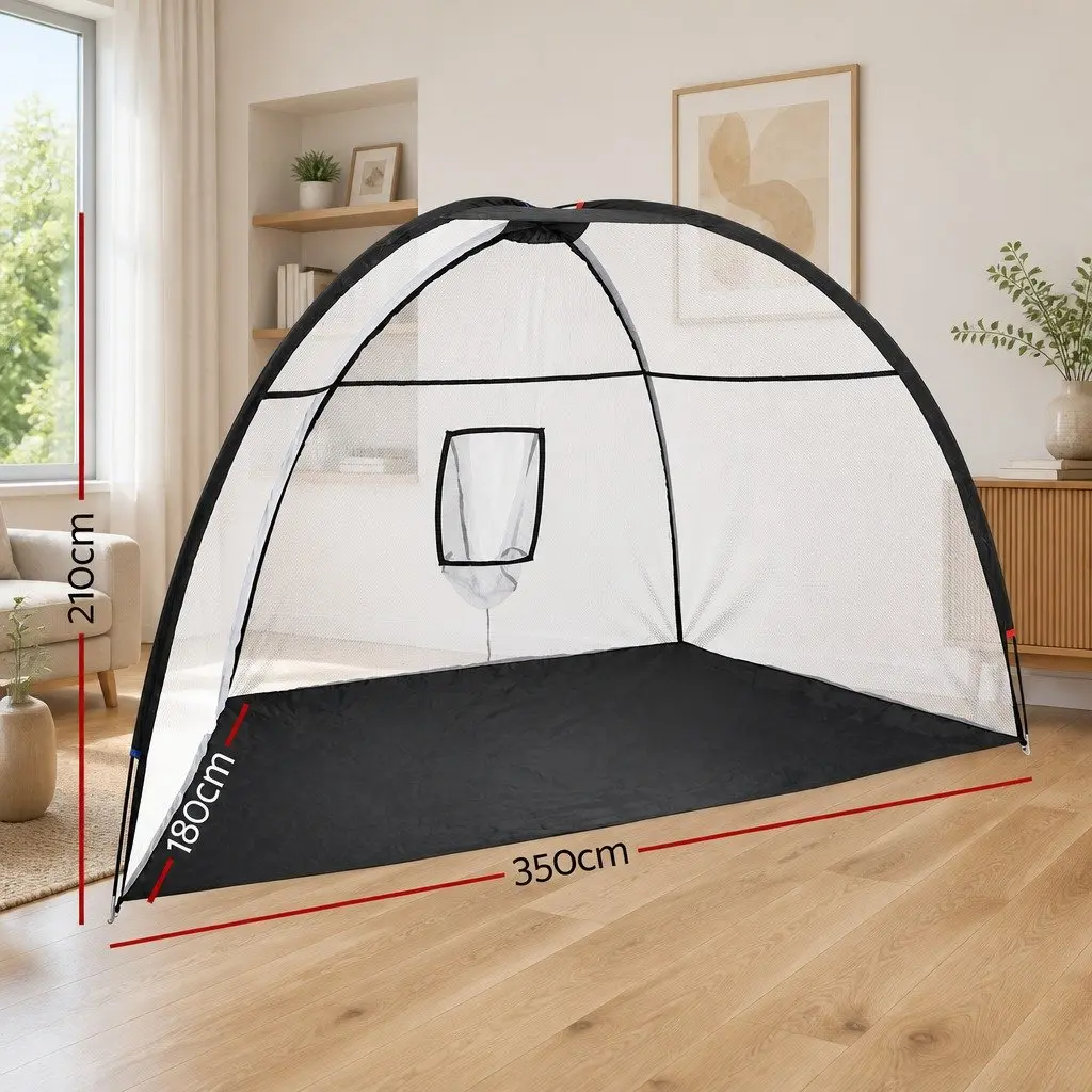 Golf Practice Net Black 3.5m Portable Training Aid with Large Target Pocket for Indoor and Outdoor Use