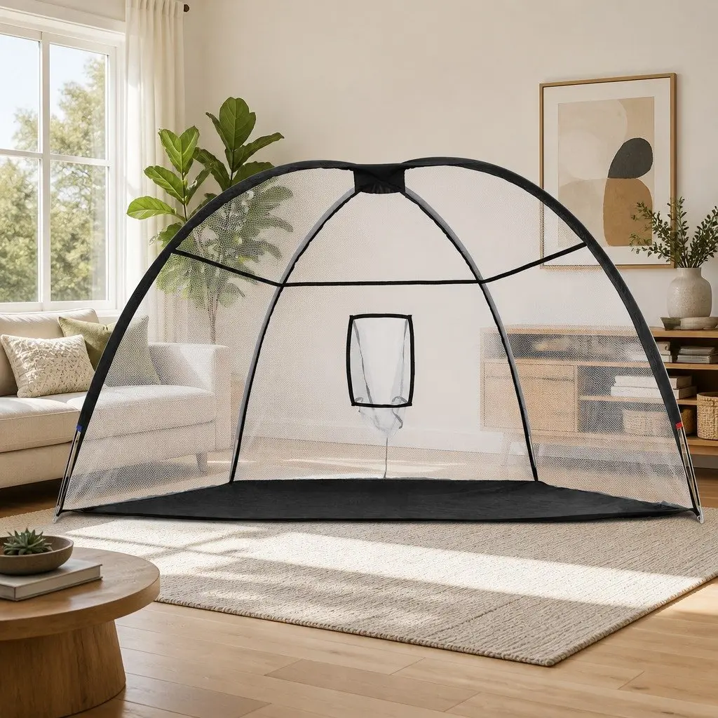 Golf Practice Net Black 3.5m Portable Training Aid with Large Target Pocket for Indoor and Outdoor Use