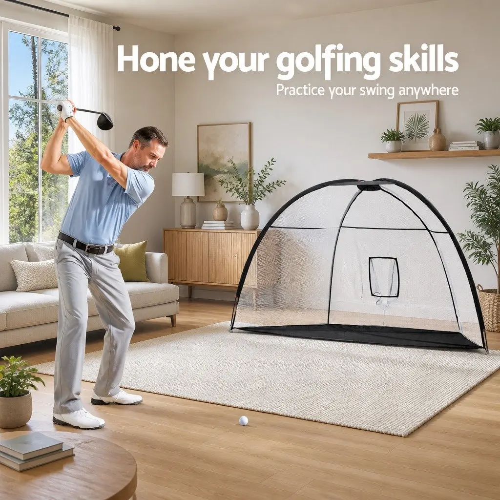 Golf Practice Net Black 3.5m Portable Training Aid with Large Target Pocket for Indoor and Outdoor Use