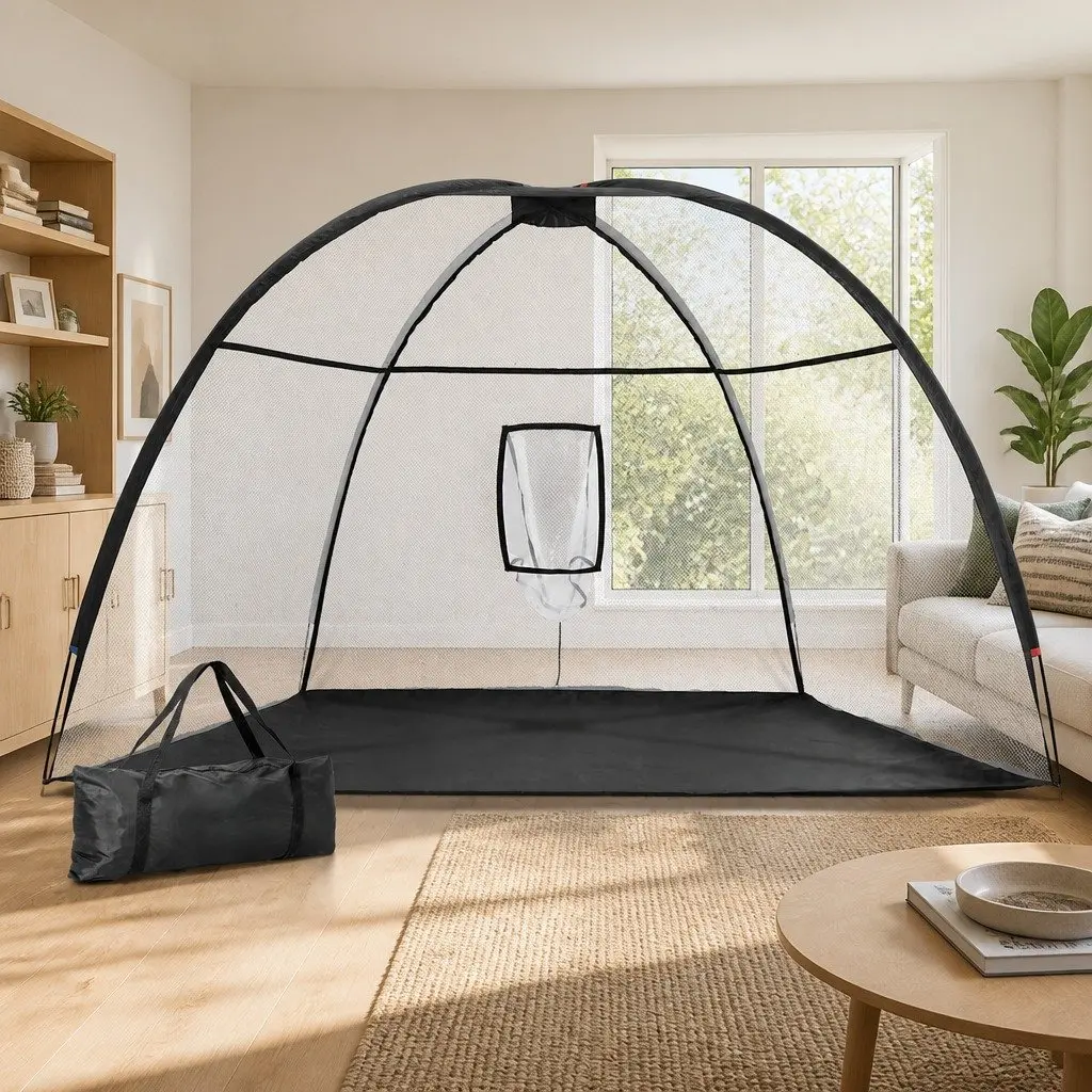 Golf Practice Net Black 3.5m Portable Training Aid with Large Target Pocket for Indoor and Outdoor Use