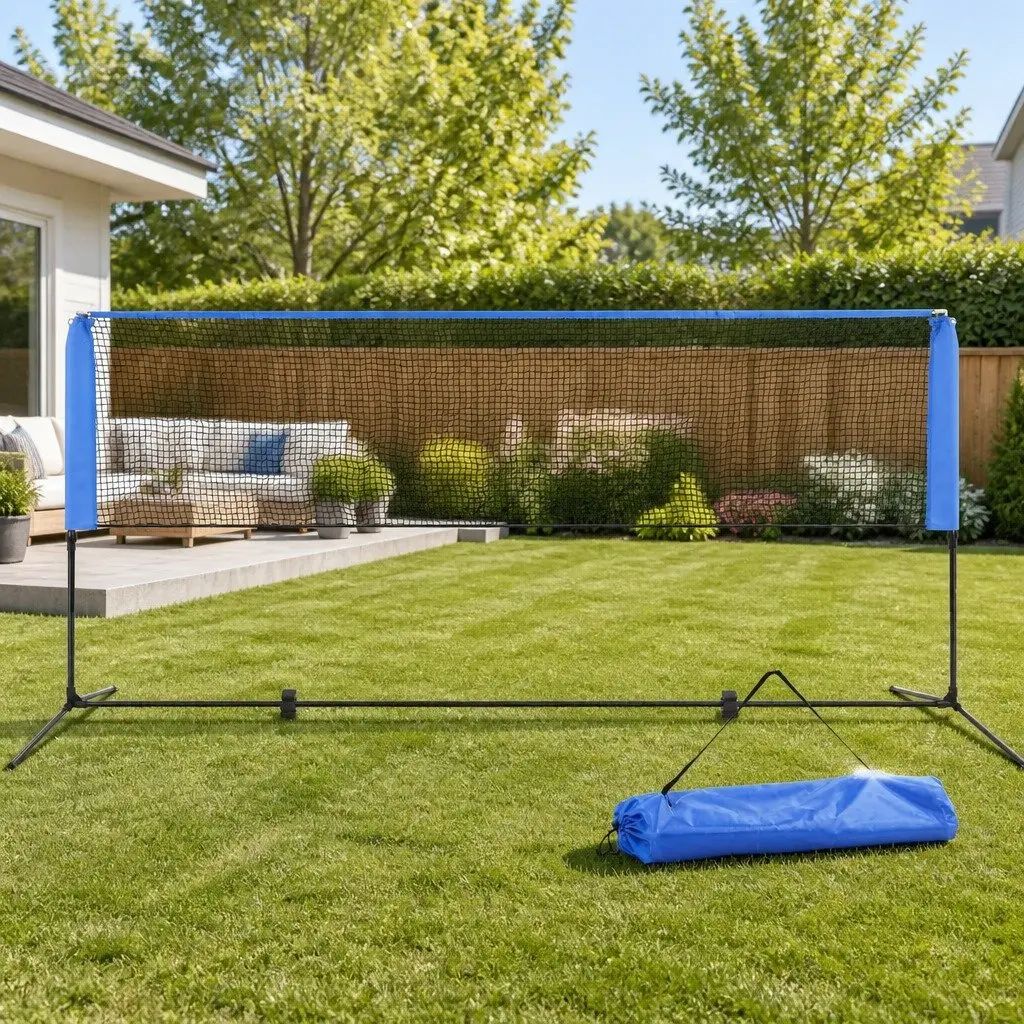 Portable Sports Net Blue Adjustable Height 3m Suitable for Badminton Tennis Volleyball