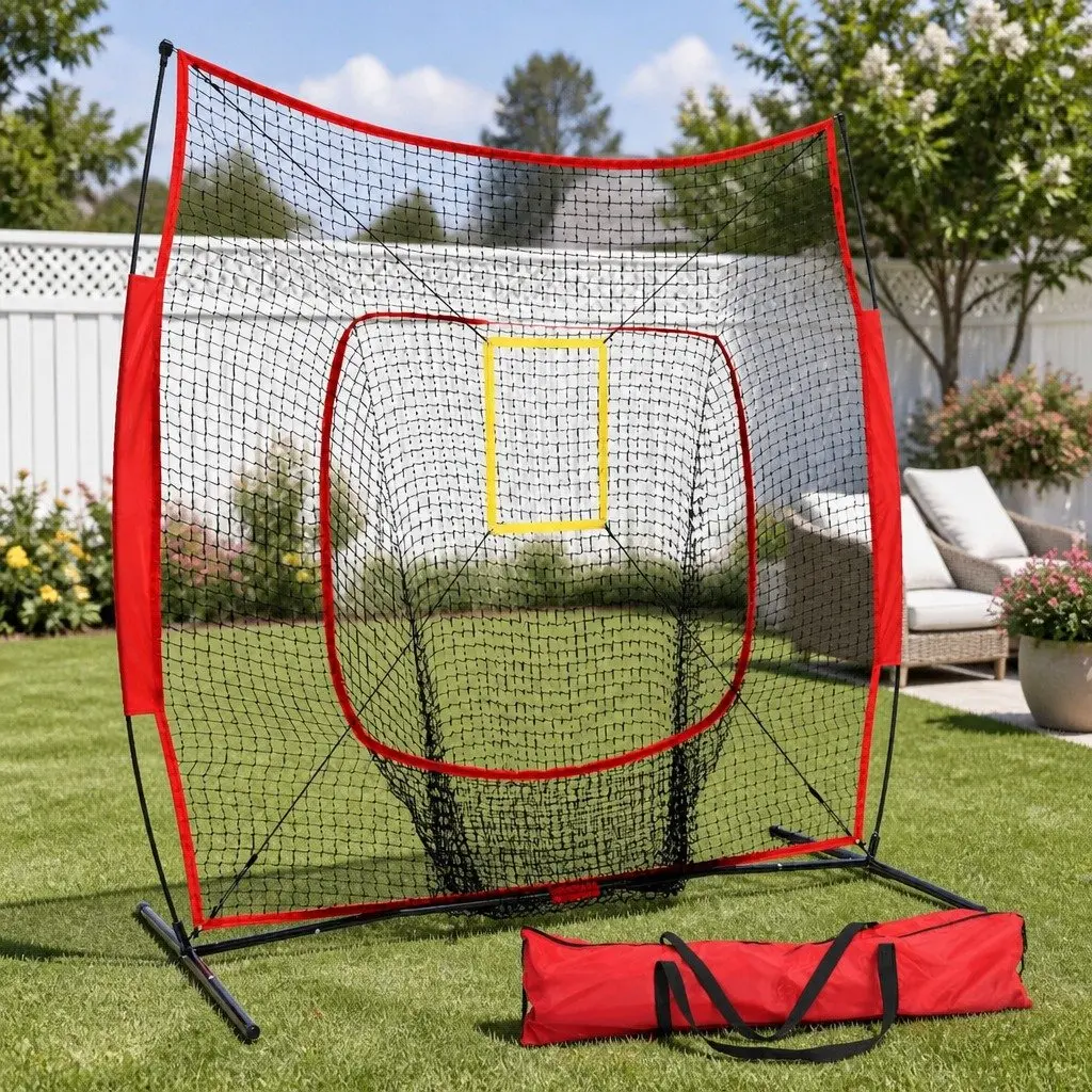 Baseball Softball Training Net Red 7ft Portable with Strike Zone Attachment