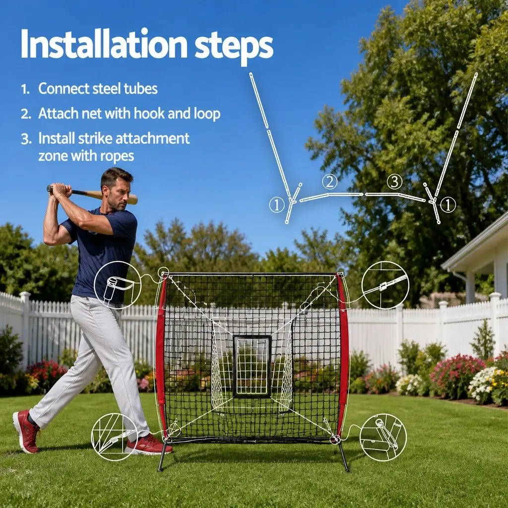 Baseball Softball Training Net Red 7ft Portable with Strike Zone Attachment