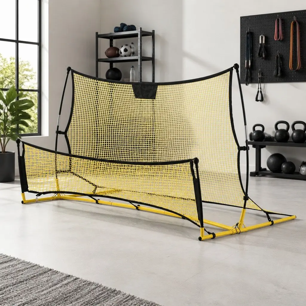 Portable Soccer Rebounder Net Yellow 2.1m Sturdy Powder-Coated Steel Frame High-Density PE Mesh Quick Setup