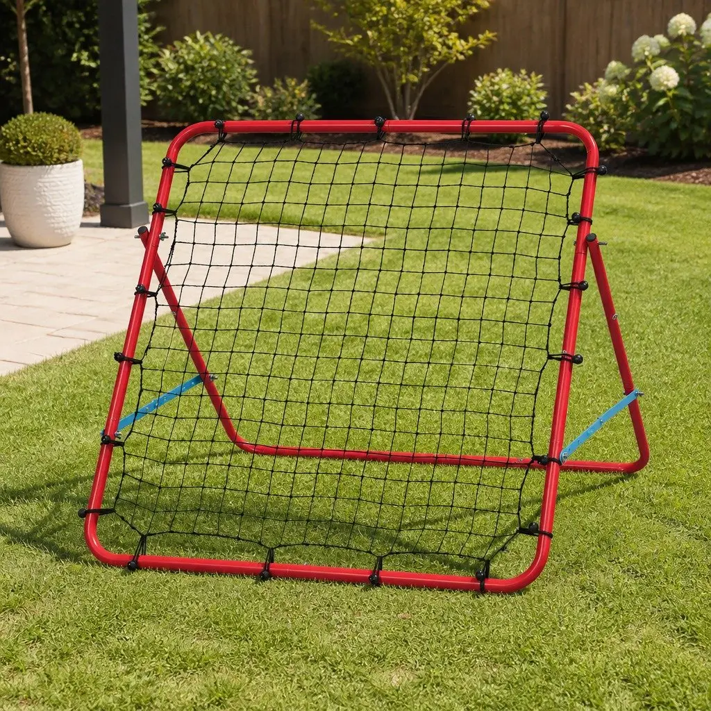 Portable Soccer Rebound Net Red 100cm Lightweight Metal Frame High-Density PE-Mesh for Indoor Outdoor Training