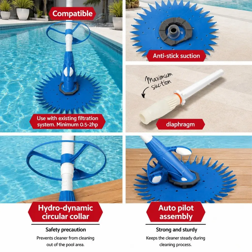 Automatic Swimming Pool Cleaner Blue 10M Hose Wall Climb Scrubs Vacuums