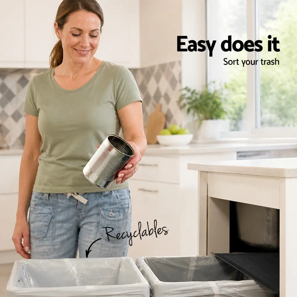Pull Out Bin Black 2 Compartment 15L Kitchen Under Bench Waste Organizer