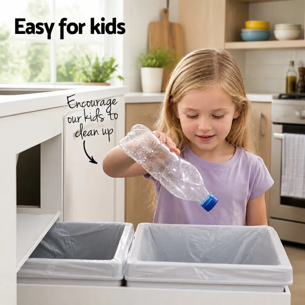 Pull Out Kitchen Waste Bin White 2x15L Double Compartment Sliding Cabinet Organiser