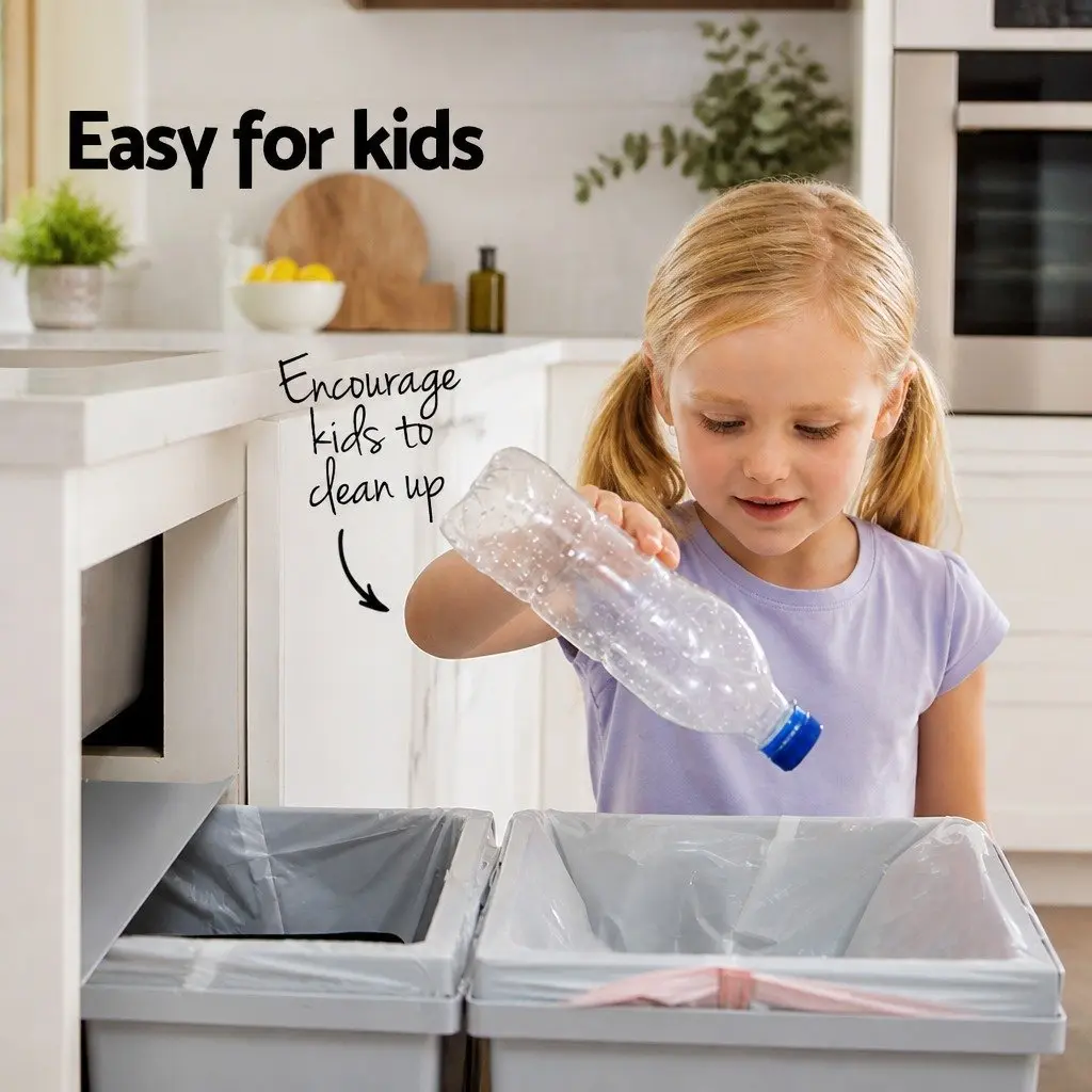 Pull Out Bin Grey 2x15L Kitchen Waste Cabinet Storage Sliding