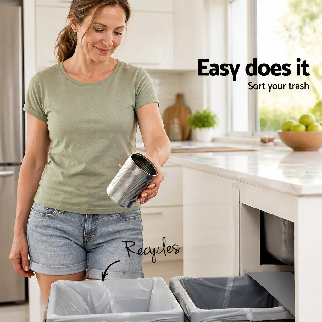 Pull Out Bin Grey 2x15L Kitchen Waste Cabinet Storage Sliding