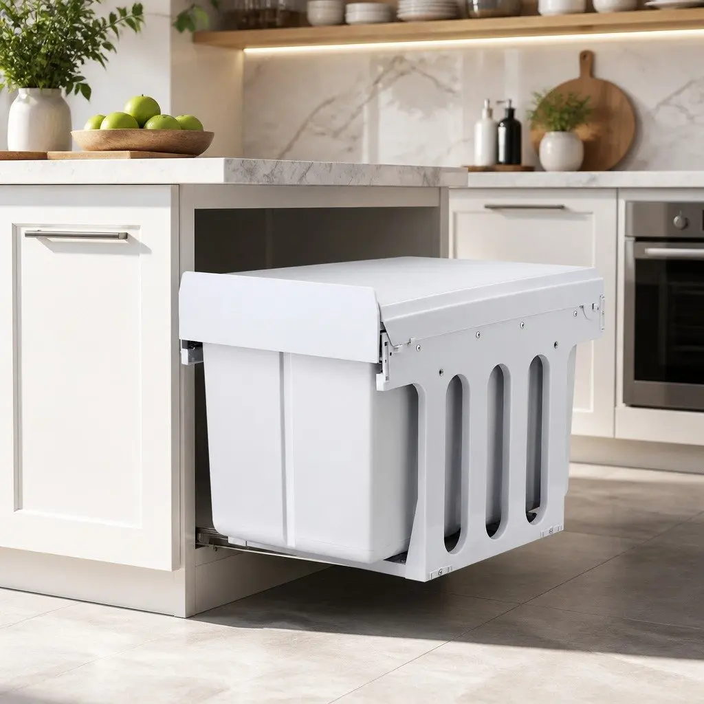 Pull Out Bin White 31L Triple Slide Garbage Waste Bins Cabinet Basket