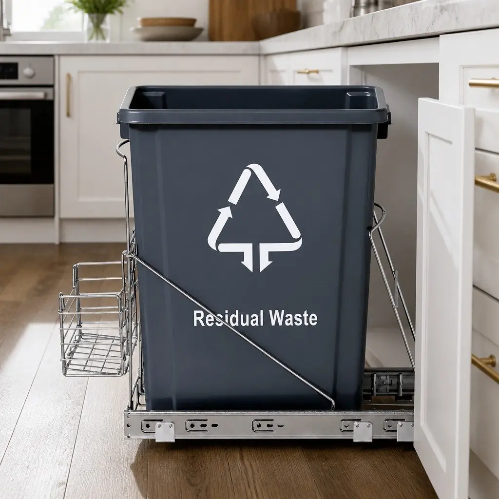 Pull Out Bin Black 40L Slide Garbage Waste Basket Space Saving Under Cabinet Storage