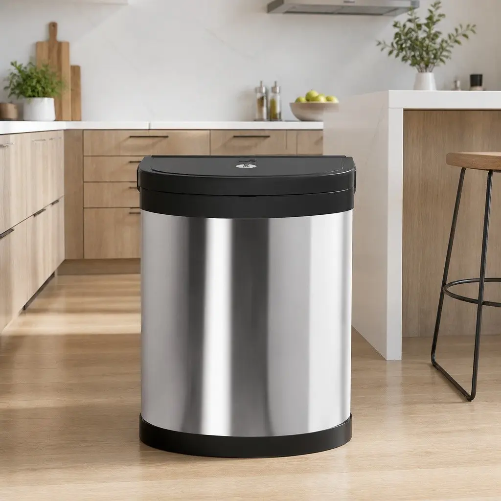 Pull Out Bin Silver 12L Auto Open Lid Removable Inner Bin