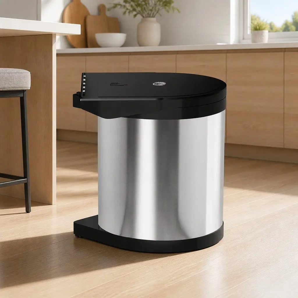 Pull Out Bin Silver 12L Auto Open Lid Removable Inner Bin