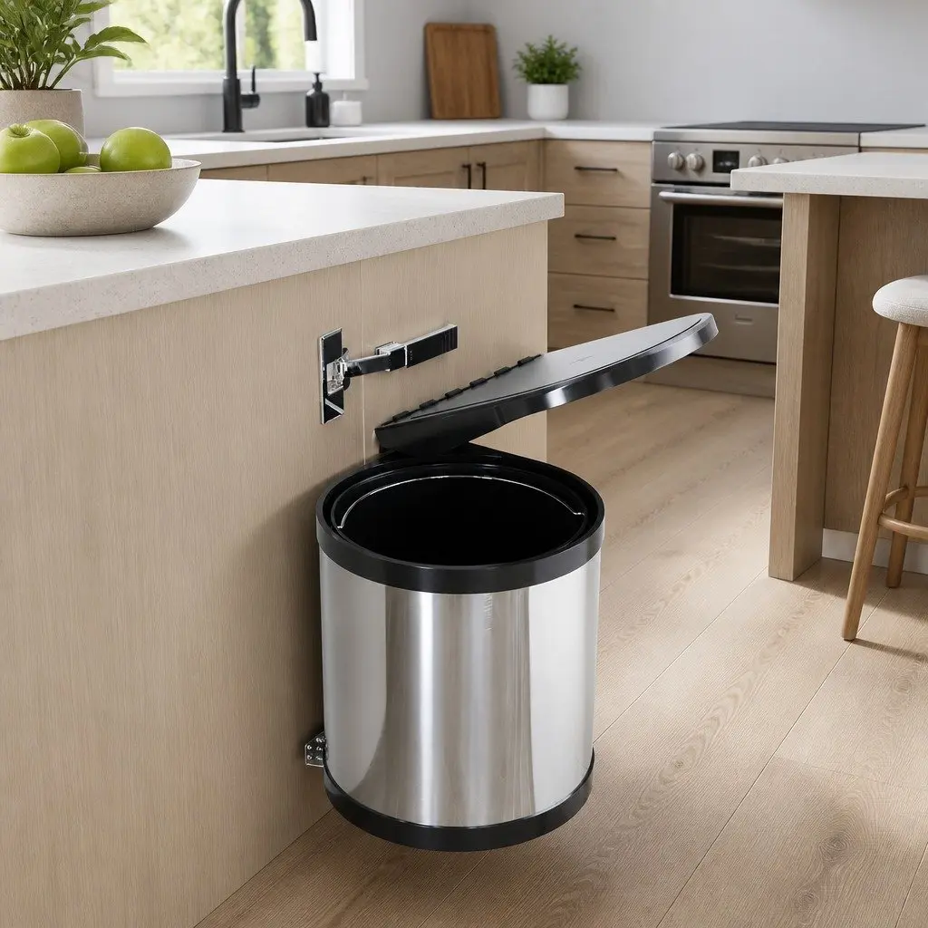 Pull Out Bin Silver 12L Auto Open Lid Removable Inner Bin