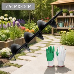 Power Earth Auger Drill Bit Garden Planter Tool 75mm x 300mm Black