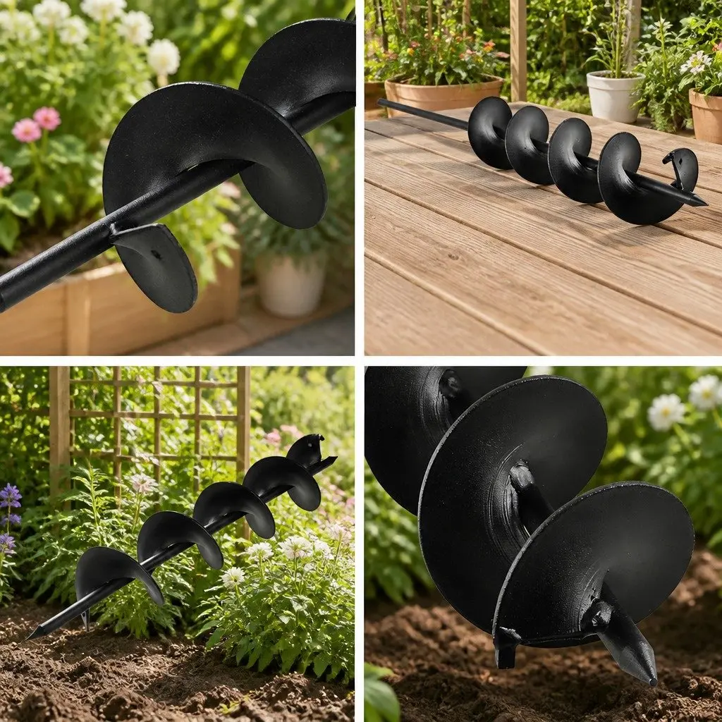Power Garden Auger Drill Bit Black 75mm x 600mm Heavy-duty Steel Construction