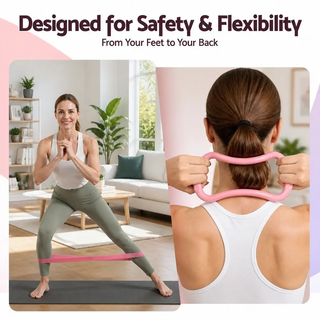 Pilates Ring Set Pink 15 Piece Home Workout Kit with Mini Yoga Ball Resistance Bands and Core Sliders