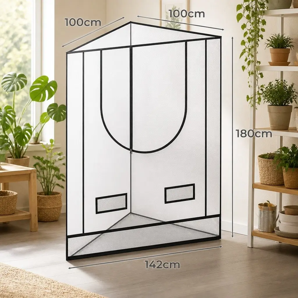 Indoor Grow Tent Black 100cm x 100cm Steel Frame 600D Oxford Cloth Reflective
