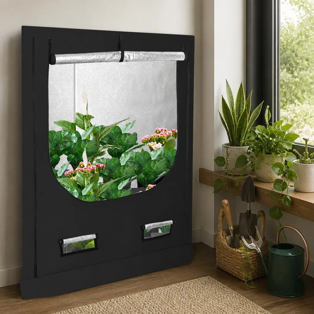 Indoor Grow Tent Black 100cm x 100cm Steel Frame 600D Oxford Cloth Reflective