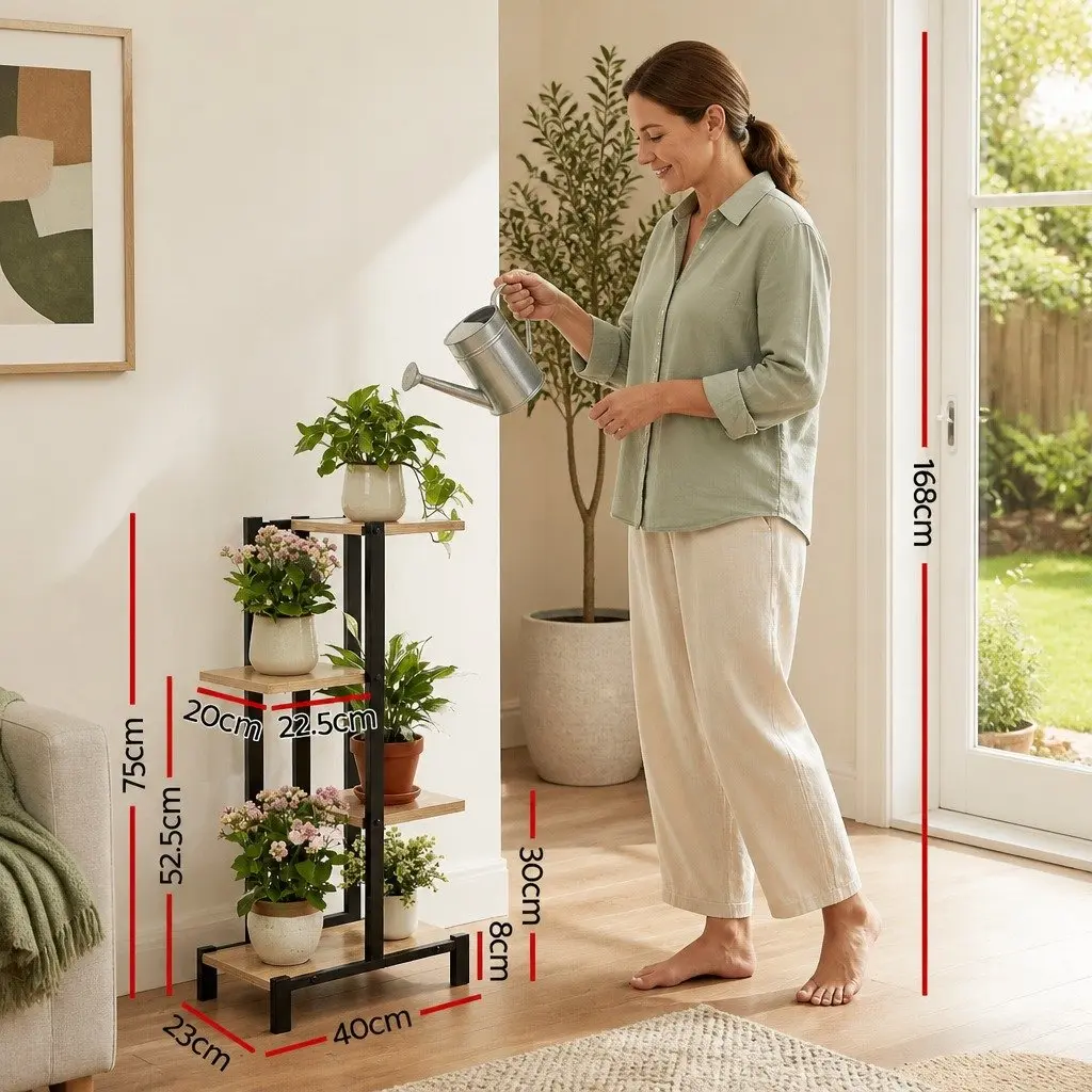 4-Tier Plant Stand Metal Frame Flower Pots Shelf Indoor Outdoor Garden Display