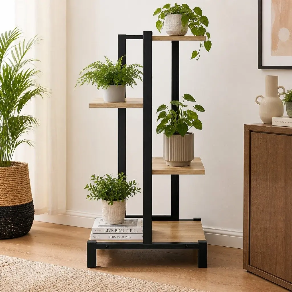 4-Tier Plant Stand Metal Frame Flower Pots Shelf Indoor Outdoor Garden Display