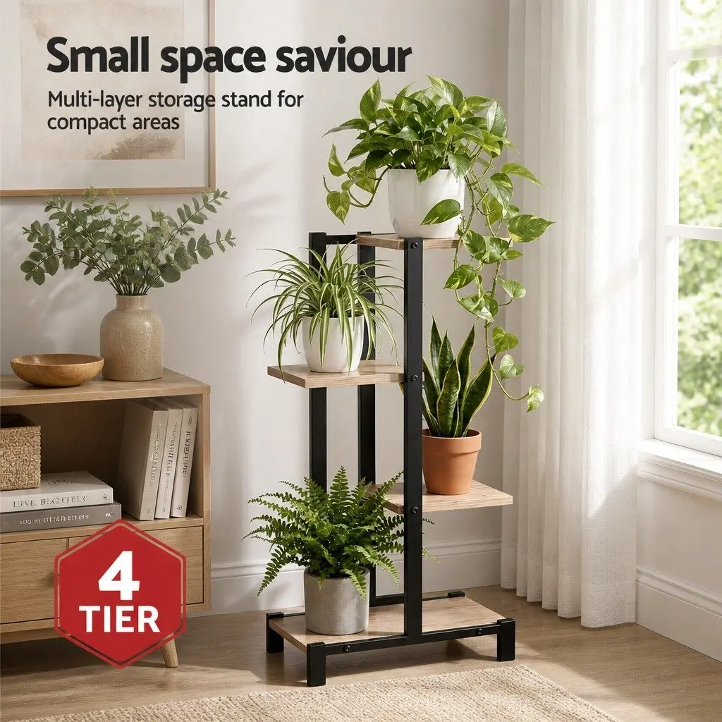 4-Tier Plant Stand Metal Frame Flower Pots Shelf Indoor Outdoor Garden Display
