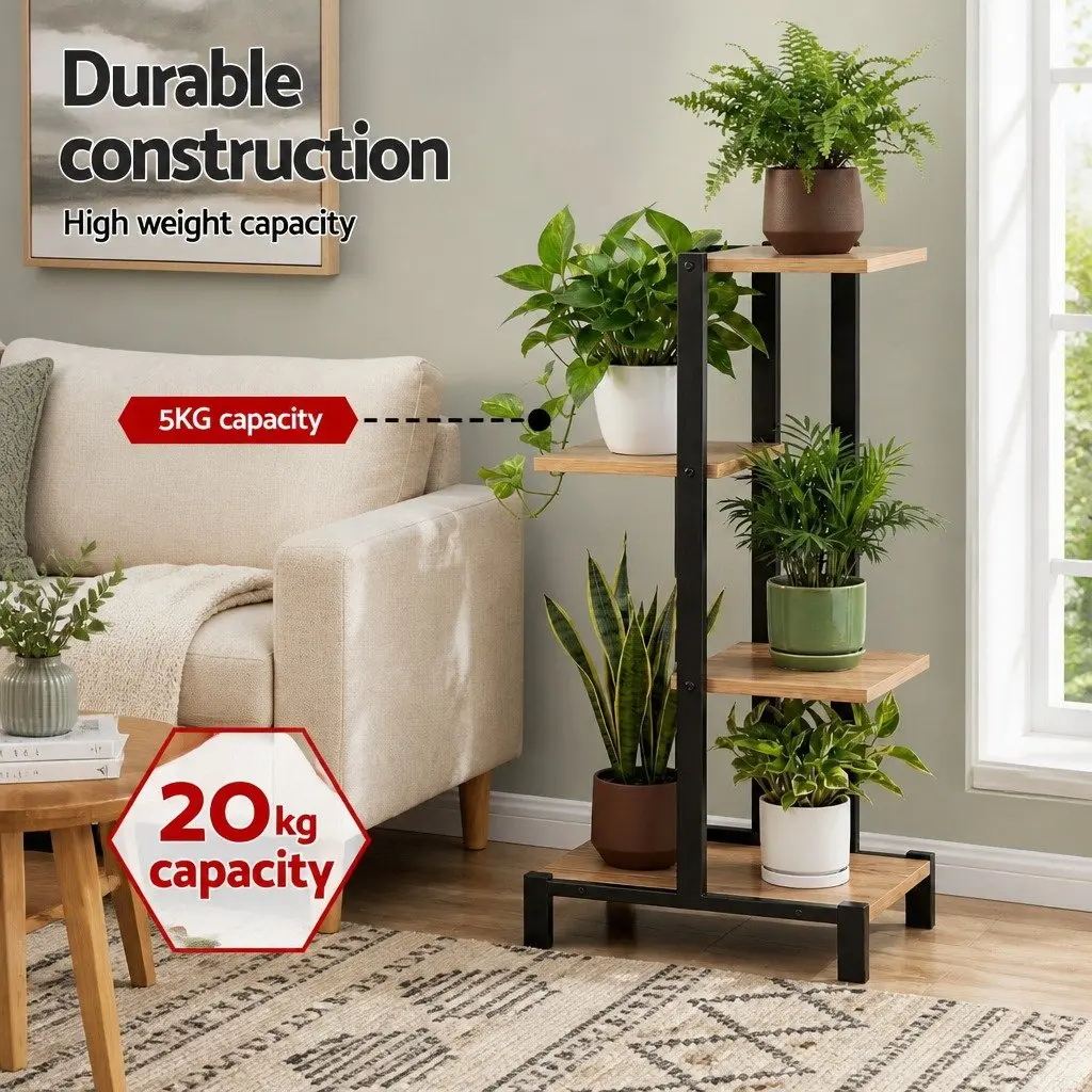 4-Tier Plant Stand Metal Frame Flower Pots Shelf Indoor Outdoor Garden Display