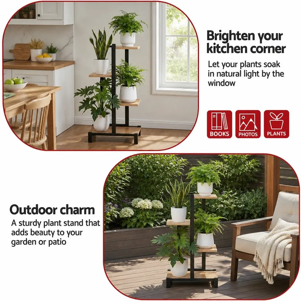 4-Tier Plant Stand Metal Frame Flower Pots Shelf Indoor Outdoor Garden Display