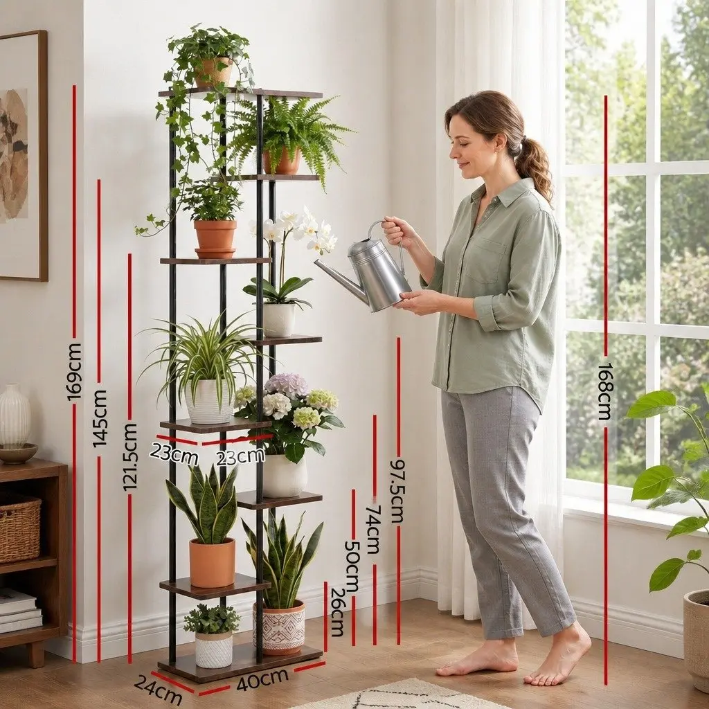 8-Tier Plant Stand Metal Flower Shelf Indoor Outdoor Garden Display Organiser