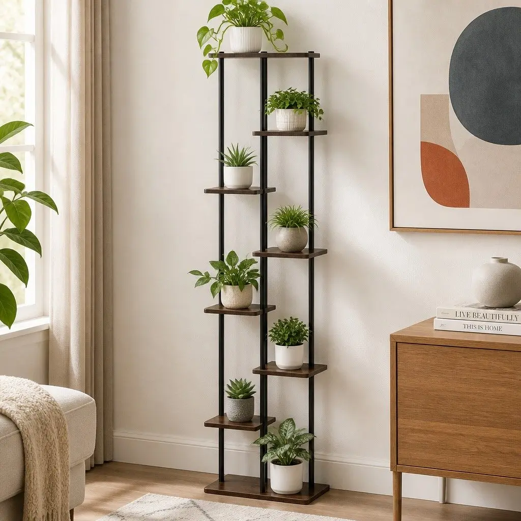 8-Tier Plant Stand Metal Flower Shelf Indoor Outdoor Garden Display Organiser
