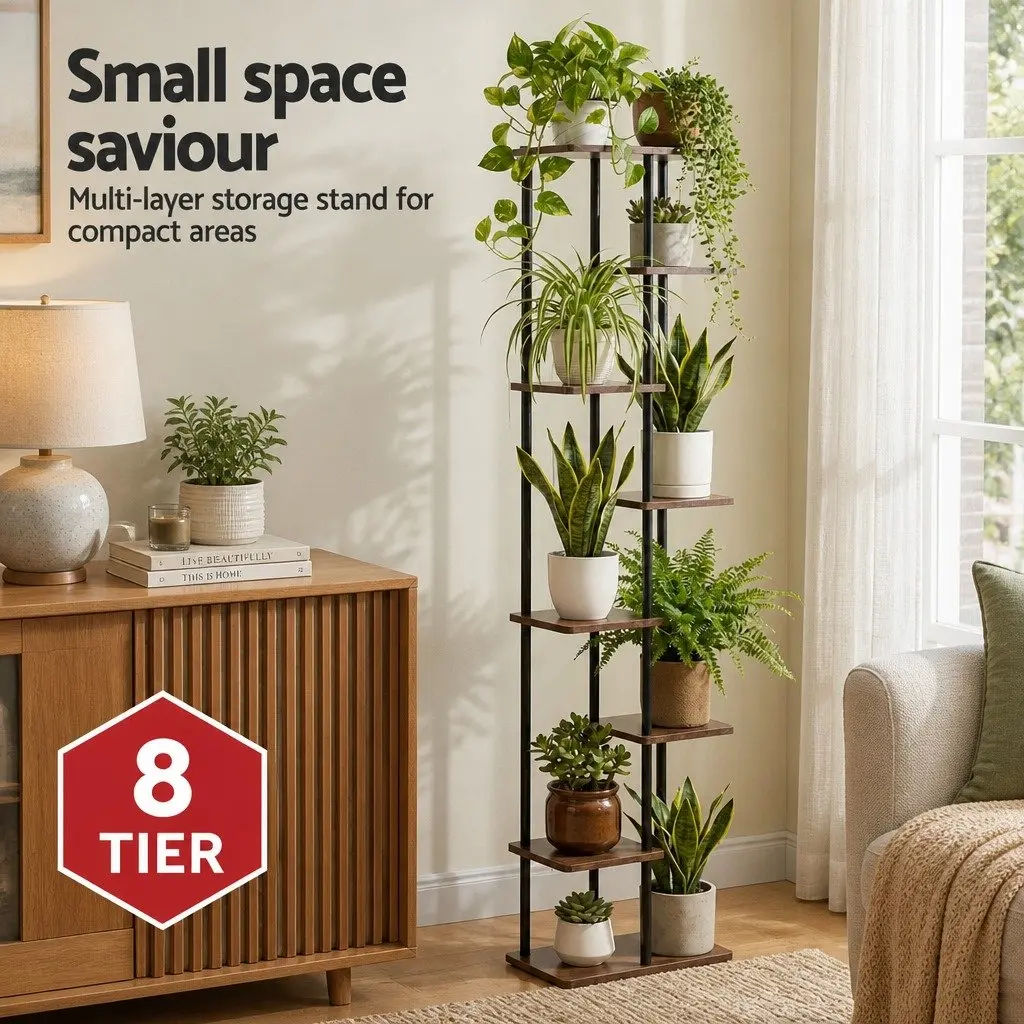 8-Tier Plant Stand Metal Flower Shelf Indoor Outdoor Garden Display Organiser