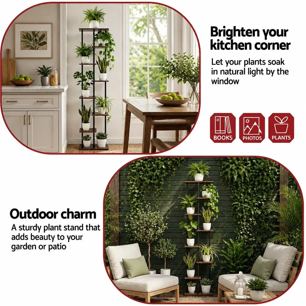 8-Tier Plant Stand Metal Flower Shelf Indoor Outdoor Garden Display Organiser