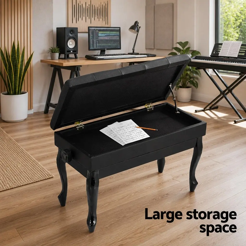 Piano Bench Black Adjustable Height Storage Keyboard Seat