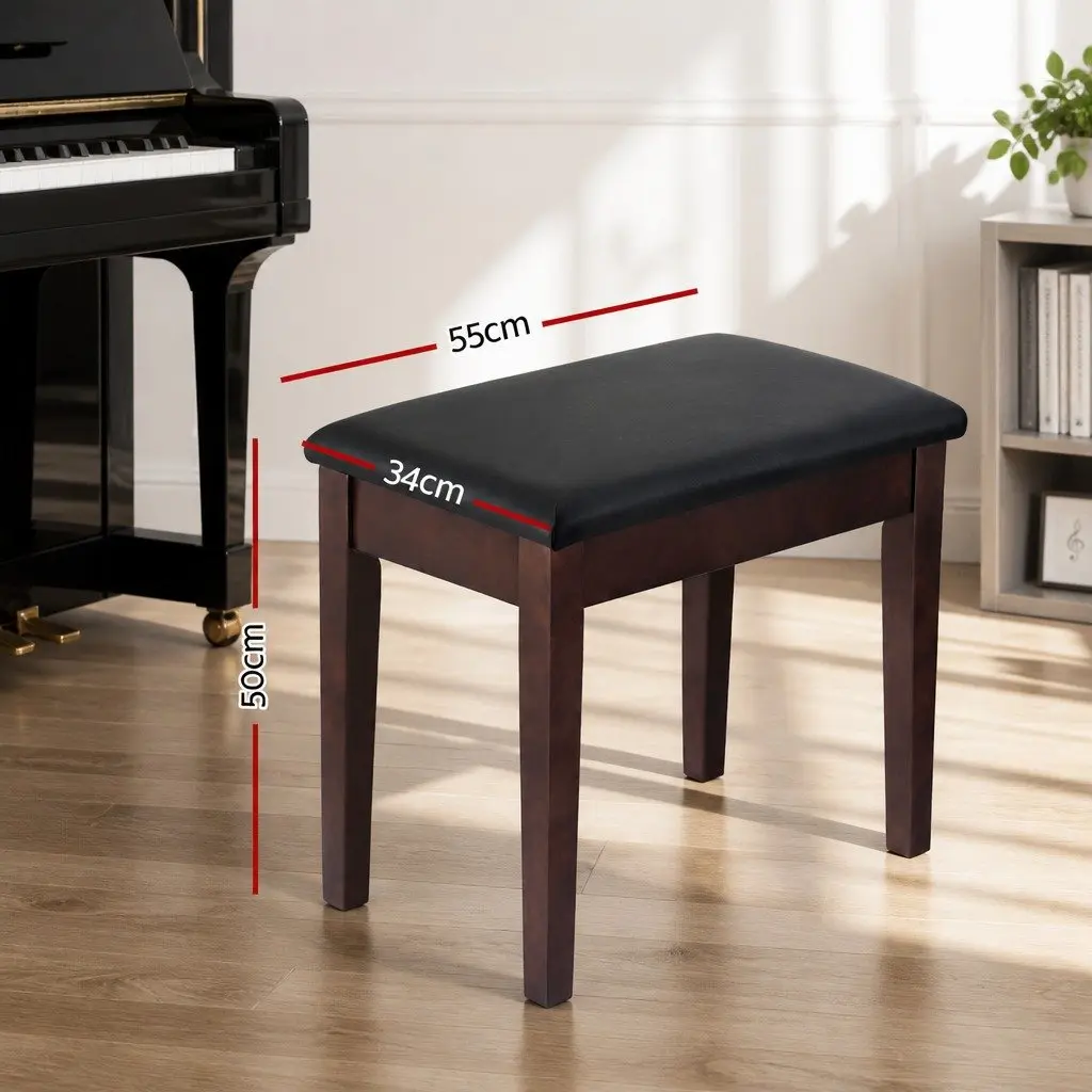 Piano Bench Stool Brown Solid Wood Frame PU Leather Seat Cushion with Storage