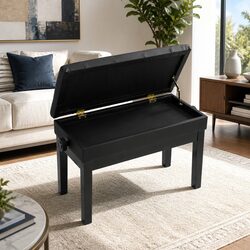 Piano Bench Stool Adjustable Height Keyboard Seat Storage Black