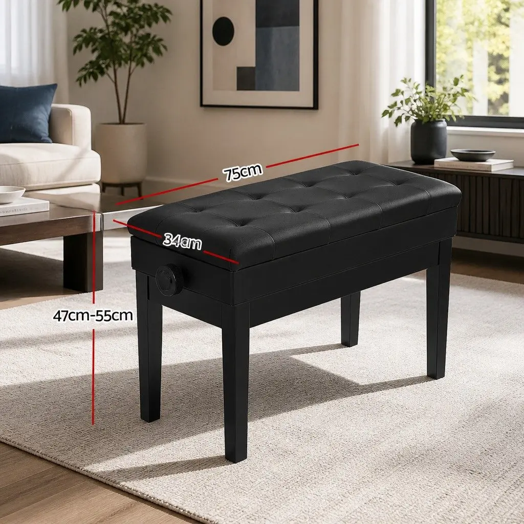 Piano Bench Black Adjustable Height with Storage