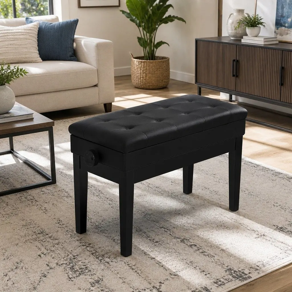 Piano Bench Black Adjustable Height with Storage
