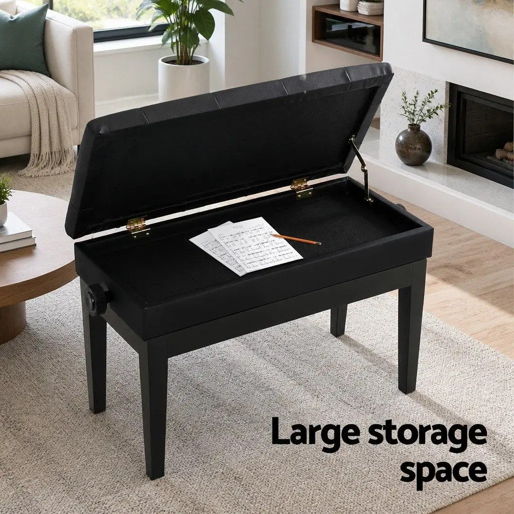 Piano Bench Black Adjustable Height with Storage