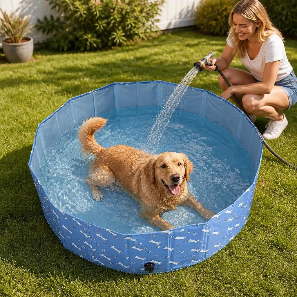 Pet Swimming Pool Blue Large Portable Folding for Indoor Outdoor Use