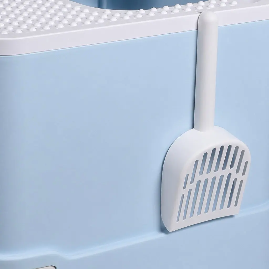 Enclosed Cat Litter Box Double Door Privacy Kitty Tray Large Spacious Blue