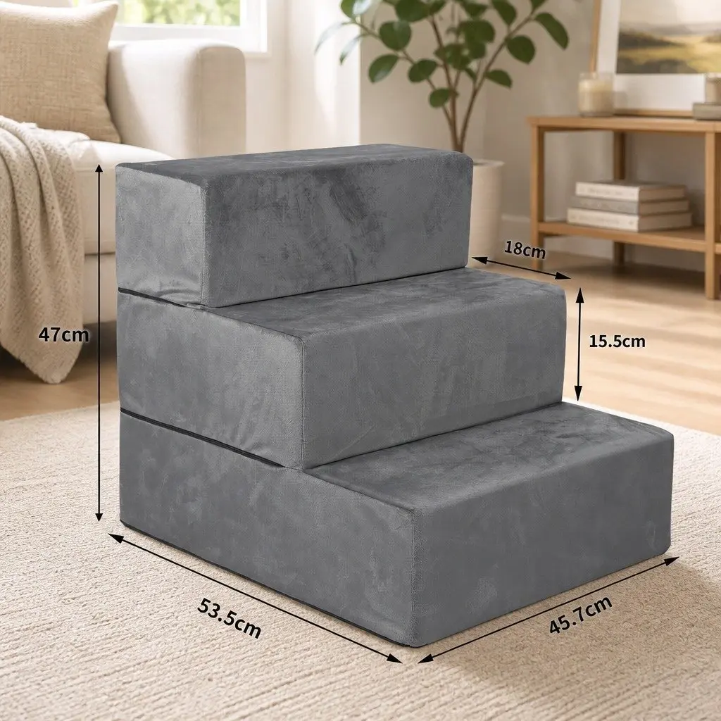 Pet Stairs Grey Medium Adjustable Height High-Density Foam Anti-Slip Bottom