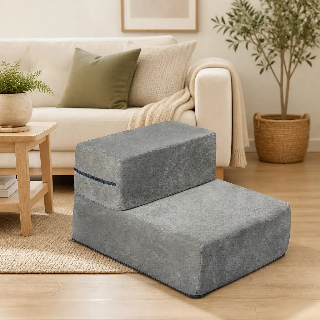Pet Stairs Grey 2 Step Adjustable Height Anti-Slip Bottom Climbing Helper